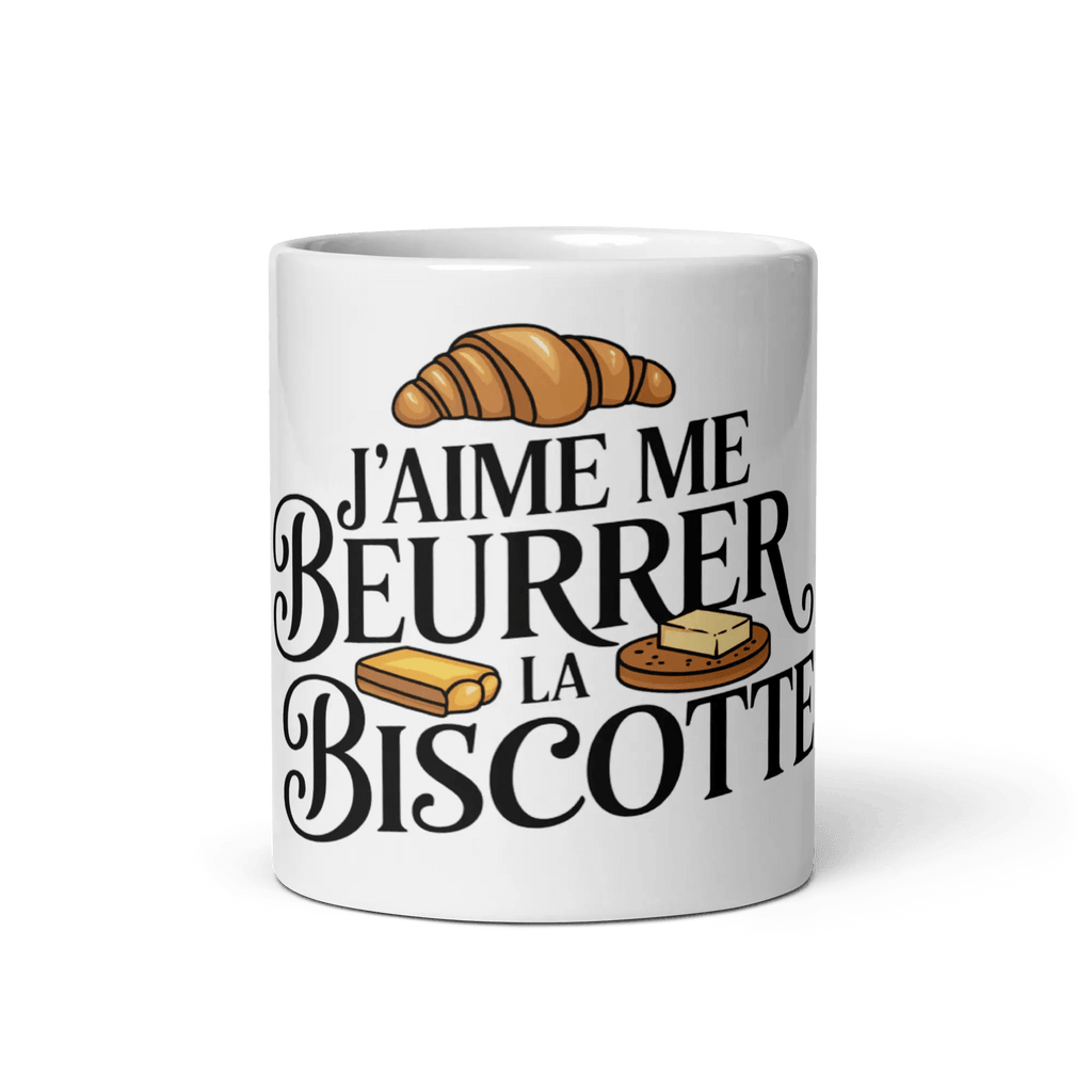 Mug MerciSidi "J'aime me beurrer la biscotte" avec logo OSS 117, design original en céramique blanc.