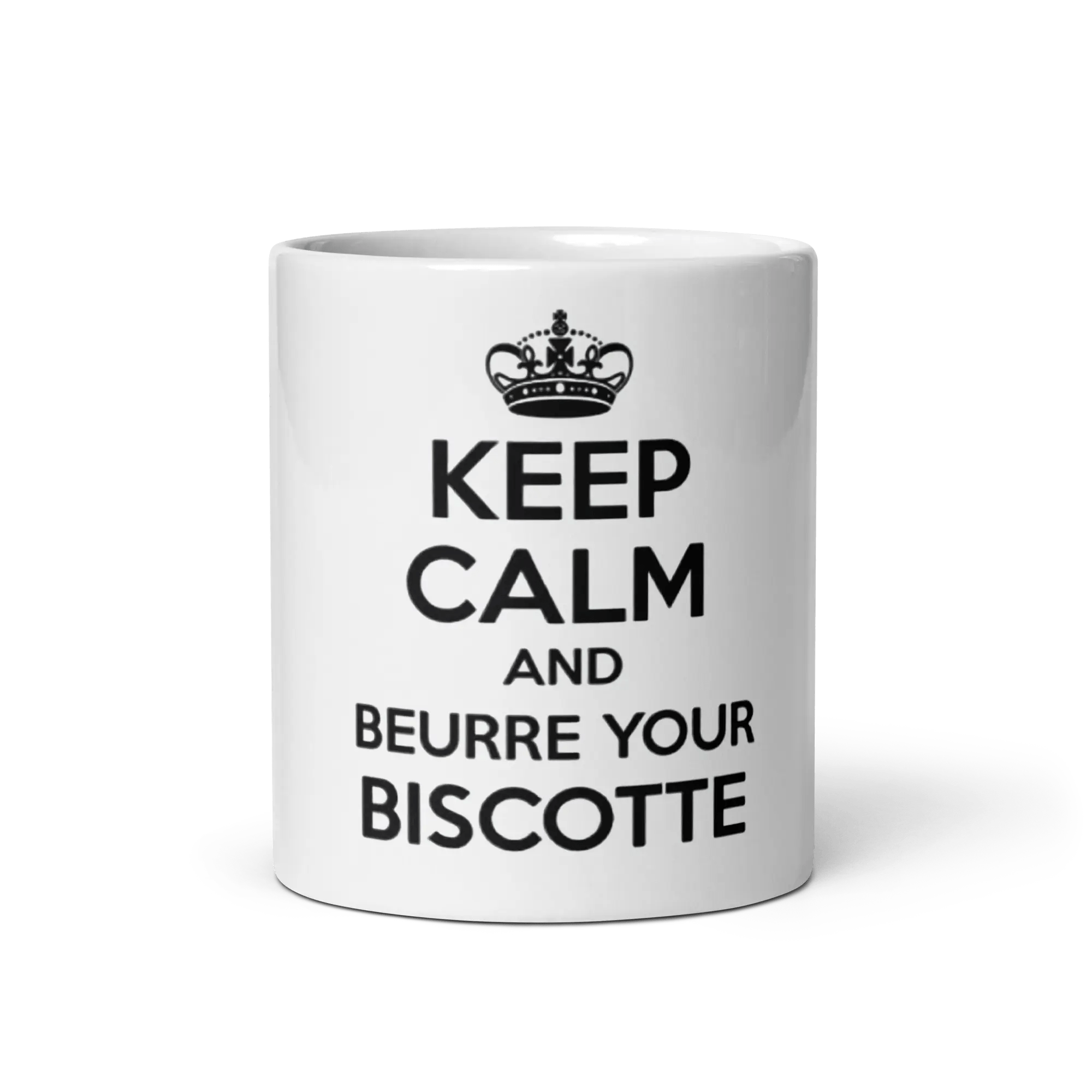 Mug OSS 117 – citation “Keep calm and beurre your biscotte” Blanc