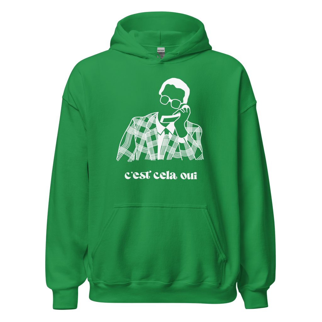 Sweat à capuche noir MerciSidi "C'est cela oui... Le père Noël est une ordure" avec logo et impression sur le devant.