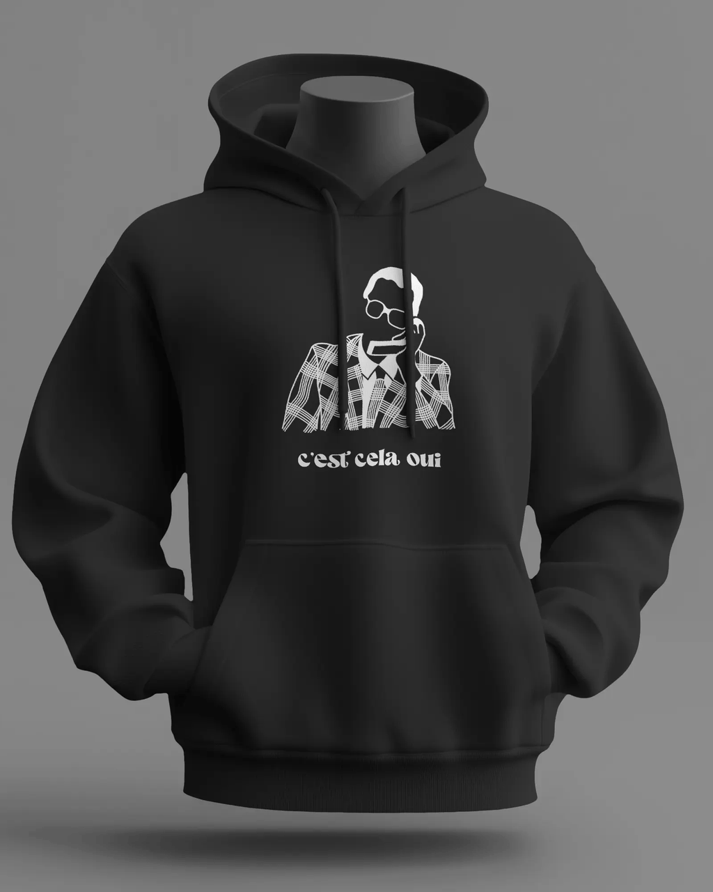 Sweat à capuche noir MerciSidi avec inscription "C'est cela oui... Le Père Noël est une ordure" affichée sur le devant.