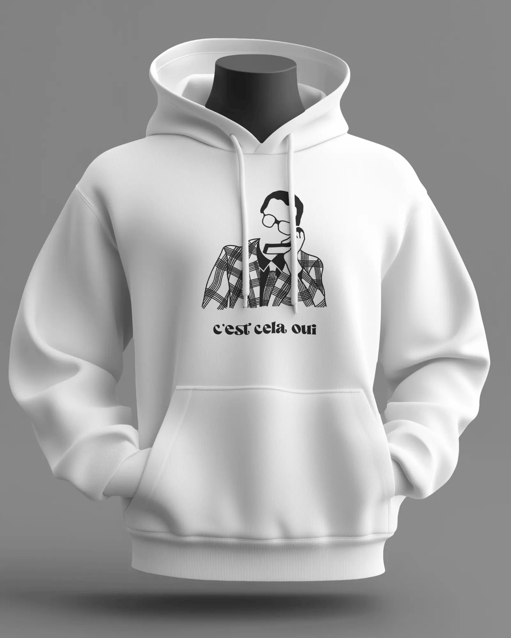 Sweat à capuche noir MerciSidi avec inscription "C'est cela oui... Le père Noël est une ordure" visible sur le devant.
