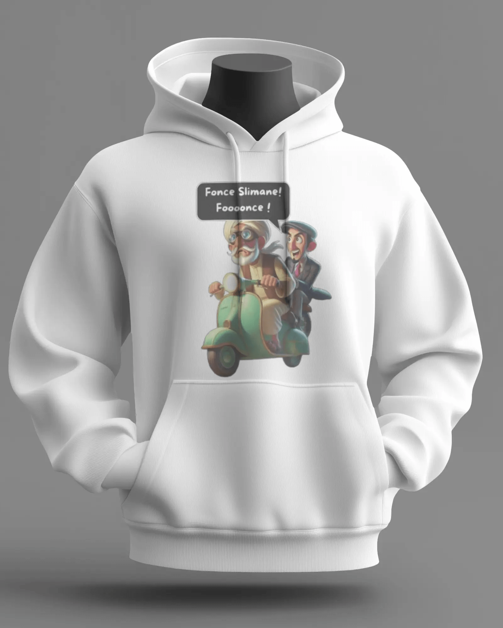 Sweat OSS 117 – citation “Fonce Slimane” Blanc