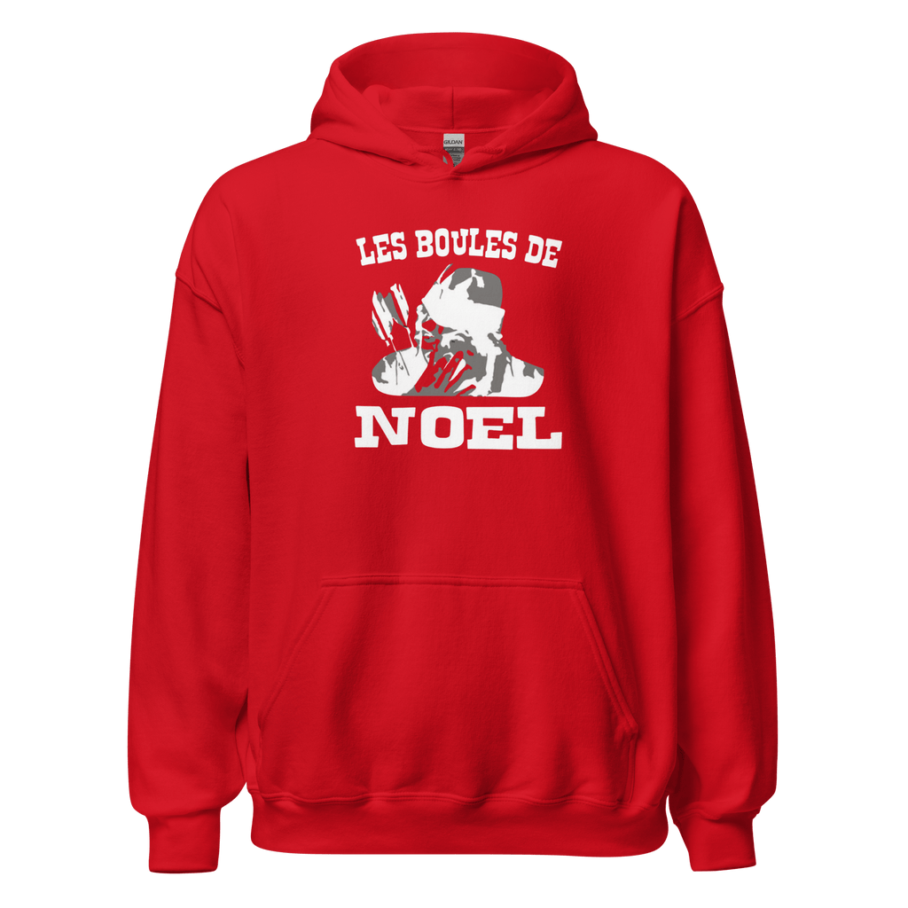 Sweat à capuche noir MerciSidi avec motif Les Boules de Noël OSS 117, hoodie confortable et tendance pour hiver.