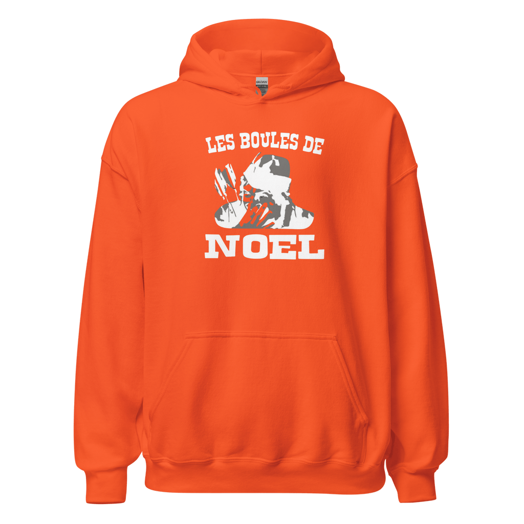 Sweat à capuche noir MerciSidi avec motif Les boules de Noël OSS 117, hoodie confortable et stylé pour l'hiver