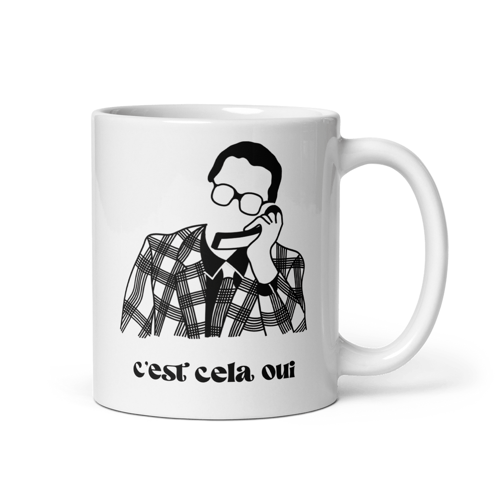 Mug MerciSidi "Le père Noël est une ordure" avec design humoristique, en céramique blanche, vue de face.