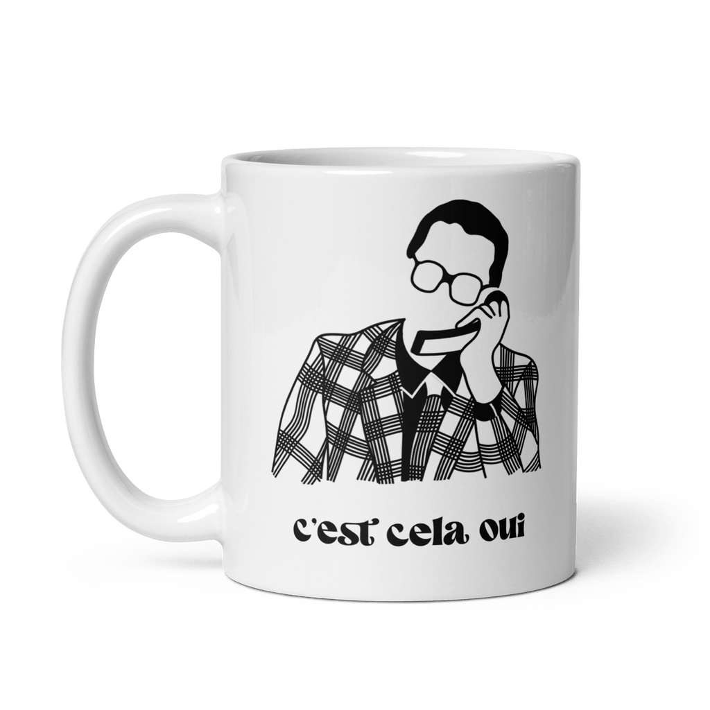 Mug MerciSidi avec texte humoristique "C'est cela oui… - Le père Noël est une ordure" posé sur une surface.