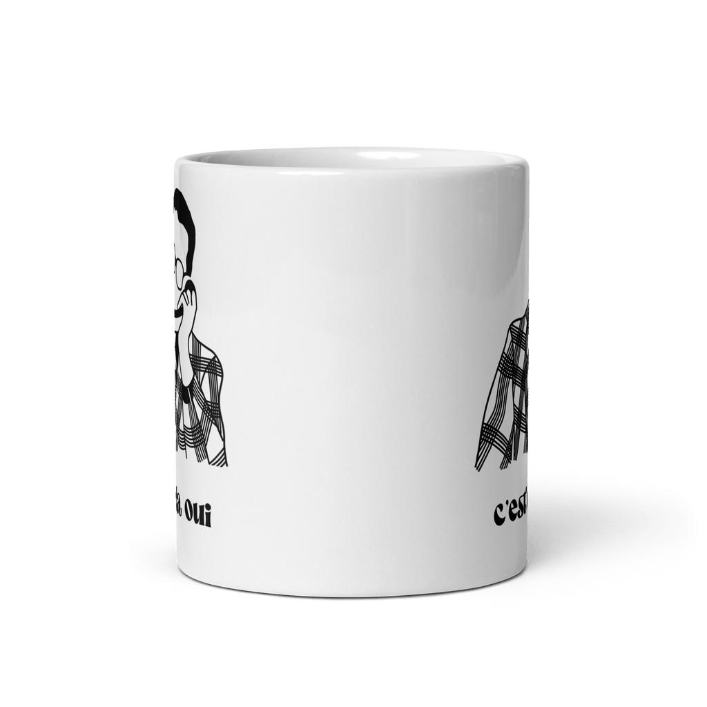 Mug MerciSidi "C'est cela oui… Le père Noël est une ordure" avec design humoristique, blanc avec texte noir.