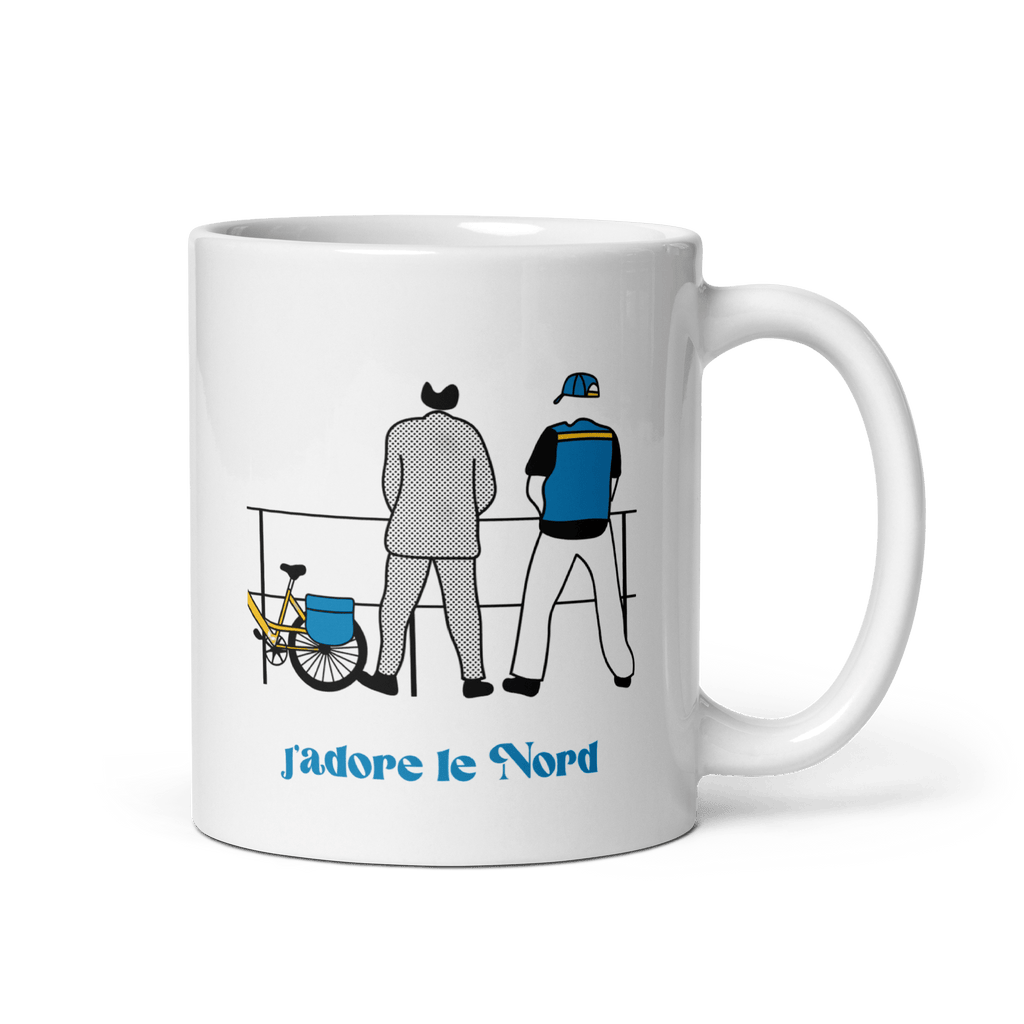 Mug MerciSidi "J'aime le Nord" avec texte "Bienvenue chez les Ch'tis" en céramique, décoratif et pratique.