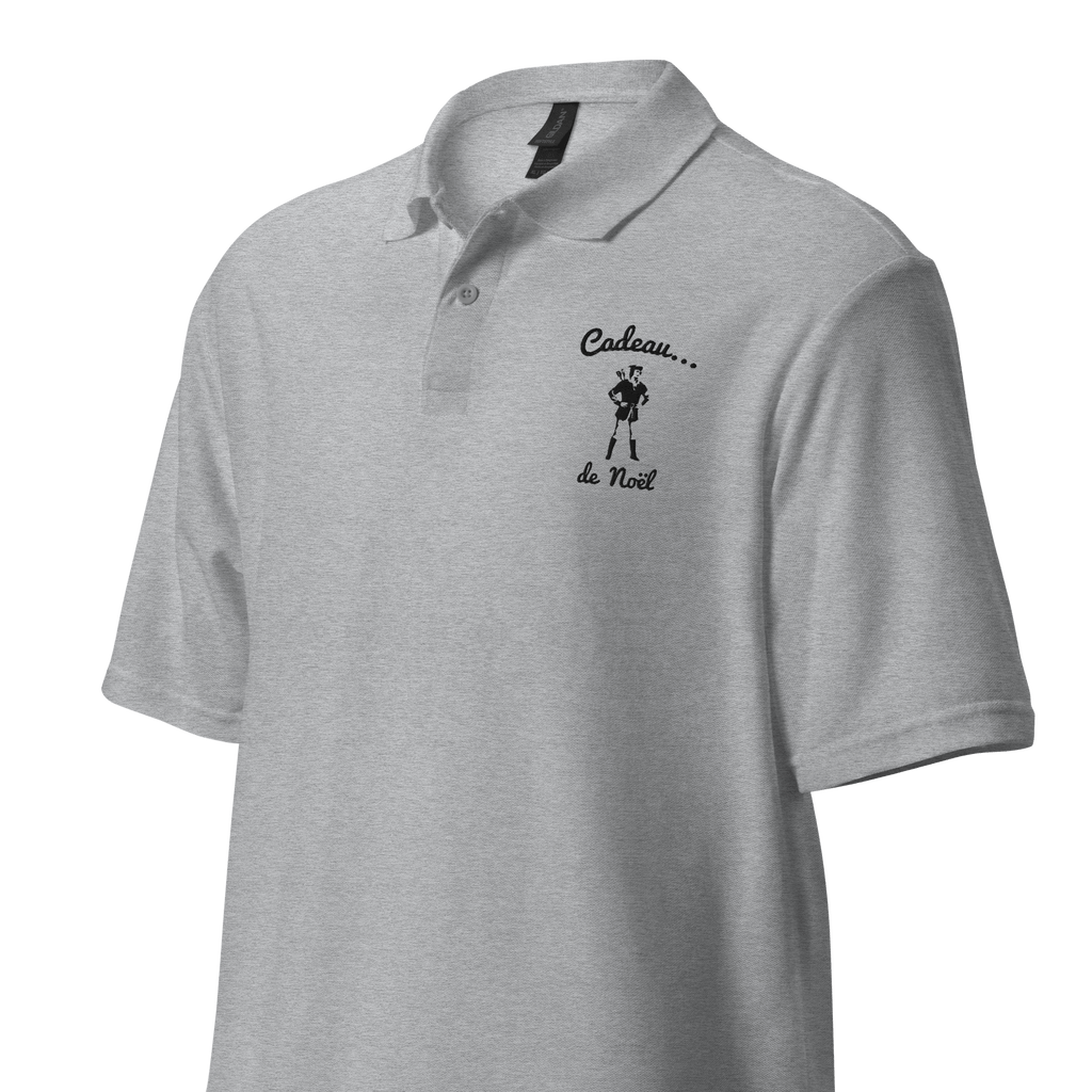 Black polo shirt with embroidered OSS 117 design from MerciSidi, perfect for a Christmas gift.