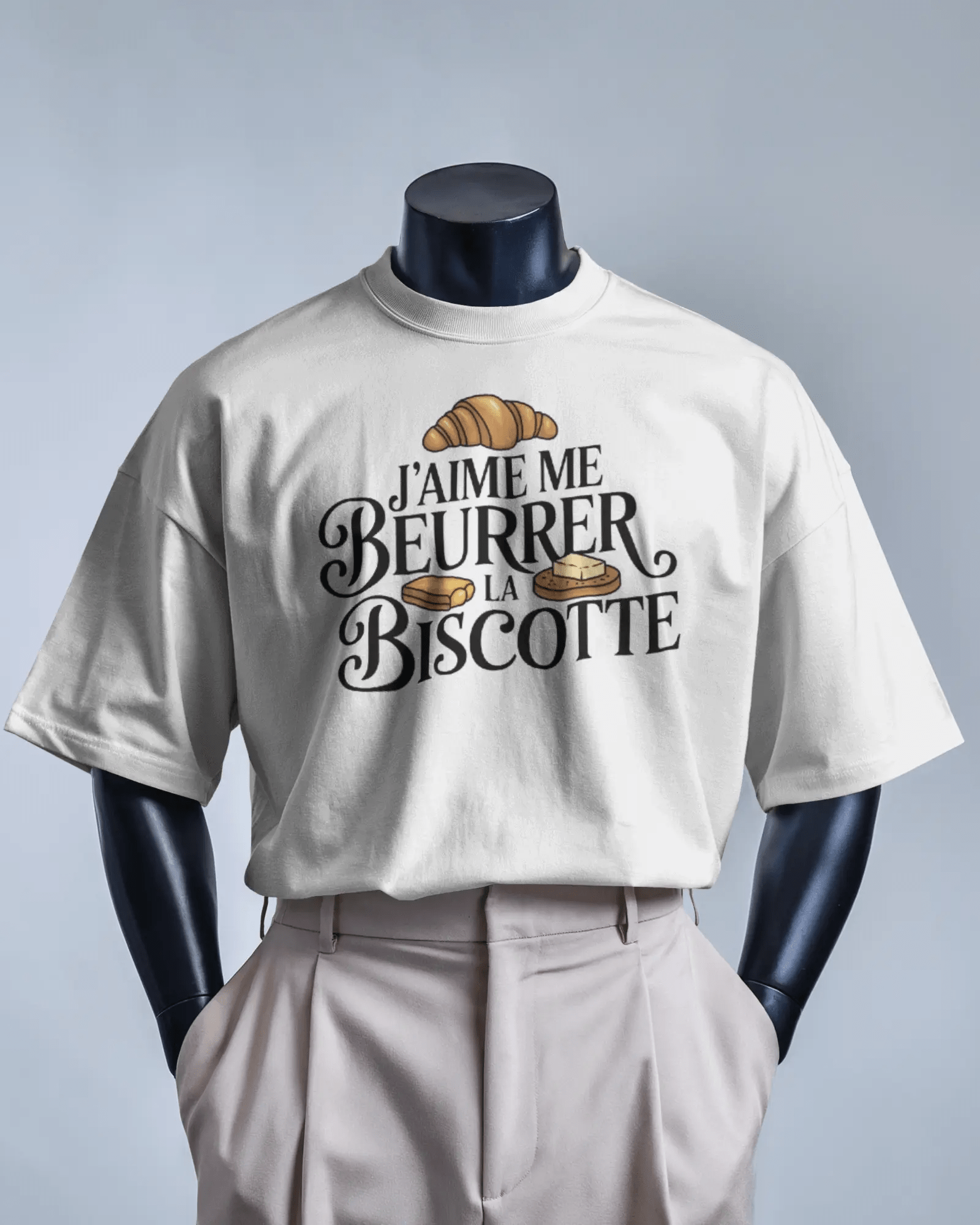 T-shirt OSS 117 – citation “J’aime me beurrer la biscotte” Blanc