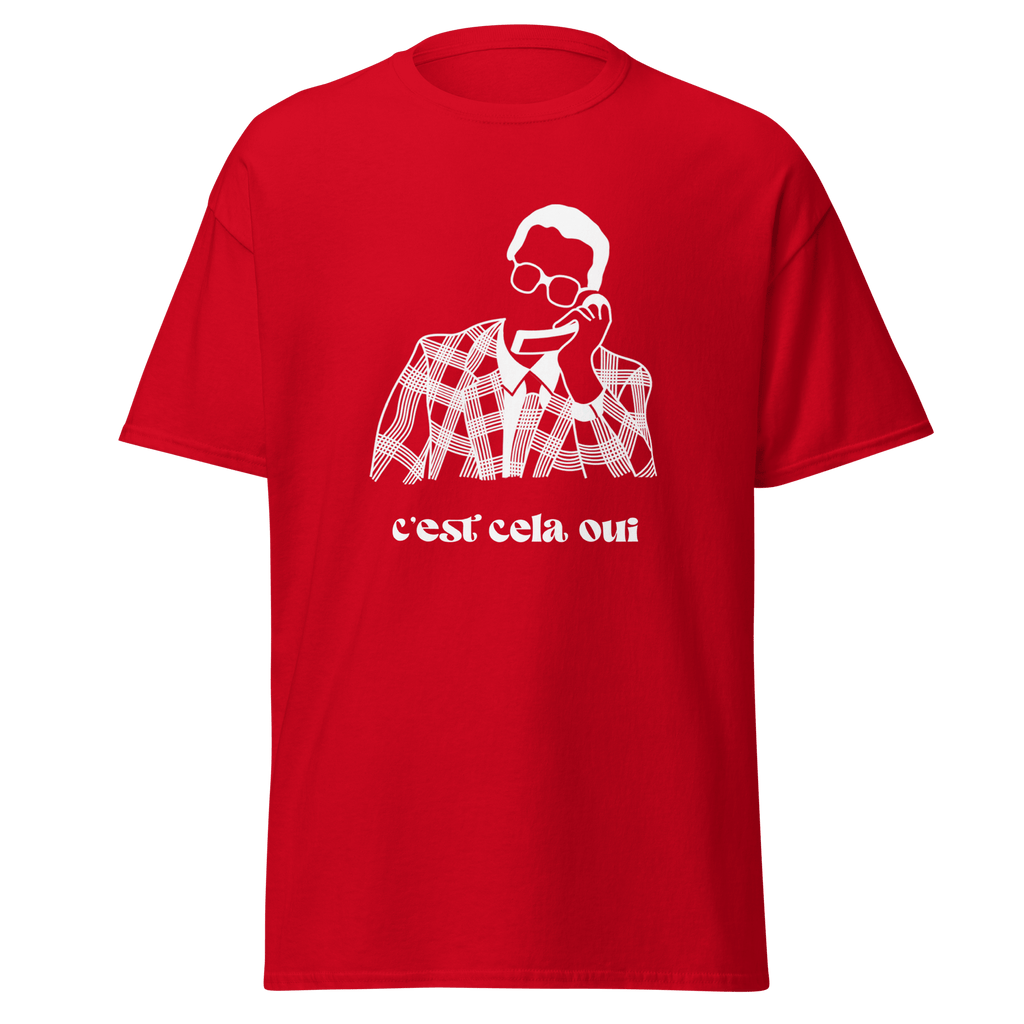 T-shirt blanc MerciSidi avec texte humoristique "Le père Noël est une ordure" imprimé, style décontracté, côté face.