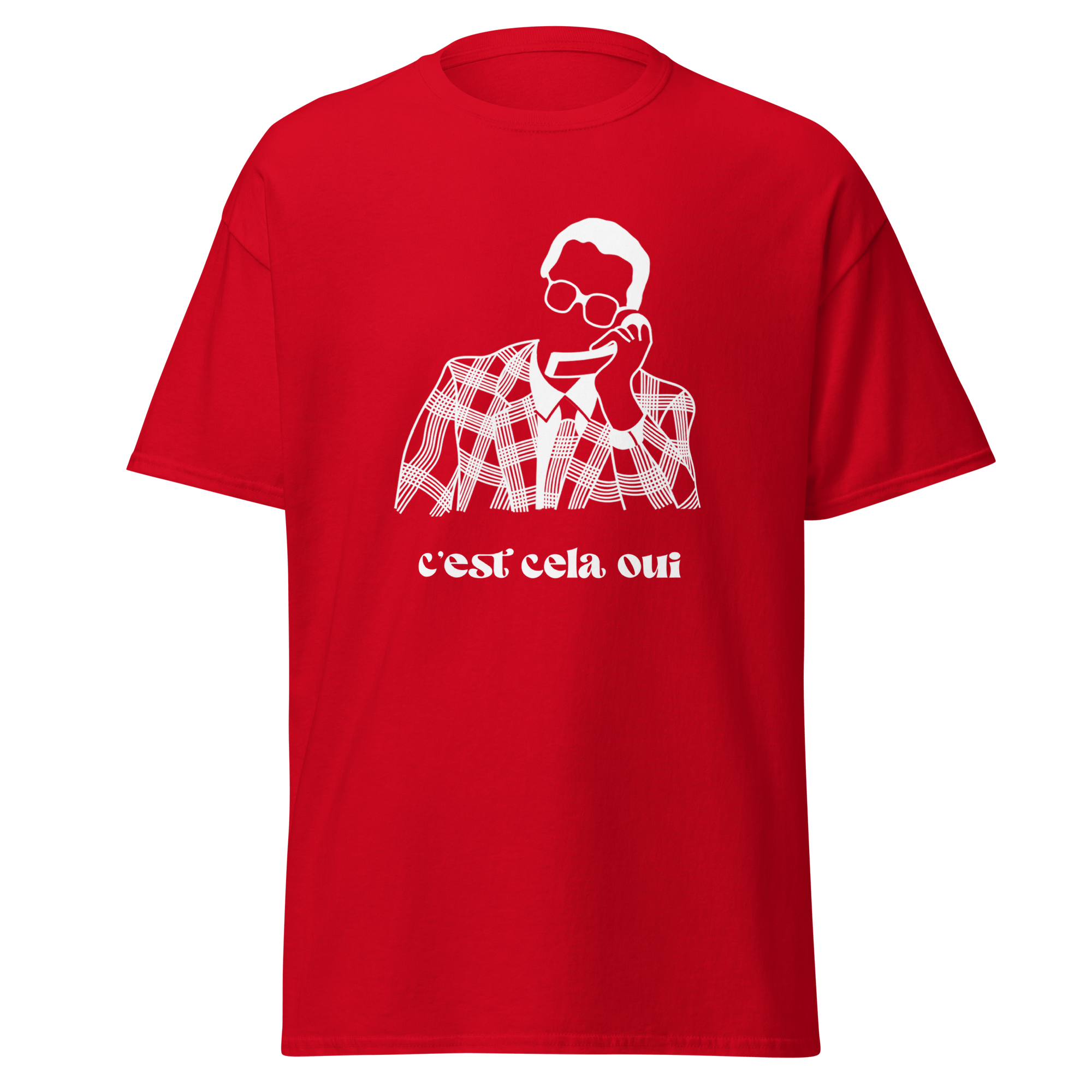 White MerciSidi T-shirt featuring "Le père Noël est une ordure" graphic design.