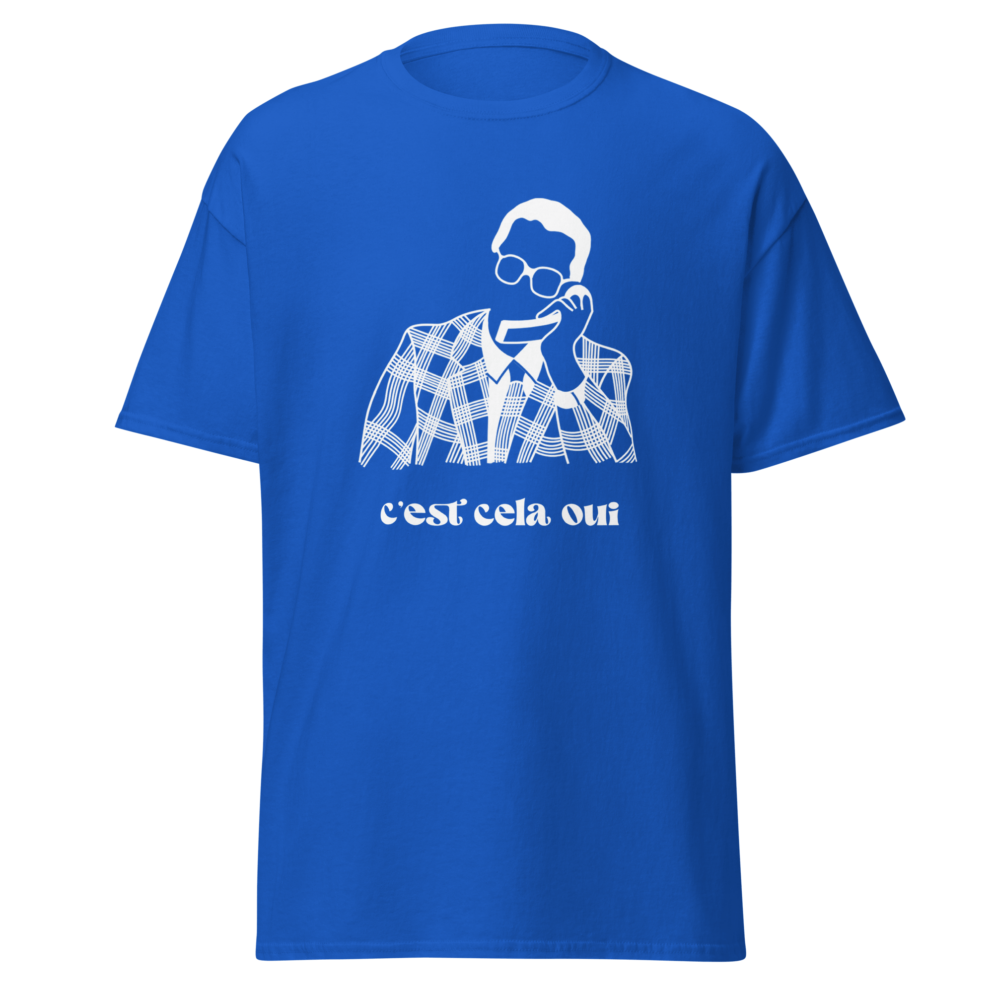 White MerciSidi T-shirt featuring "Le père Noël est une ordure" graphic design on the front.