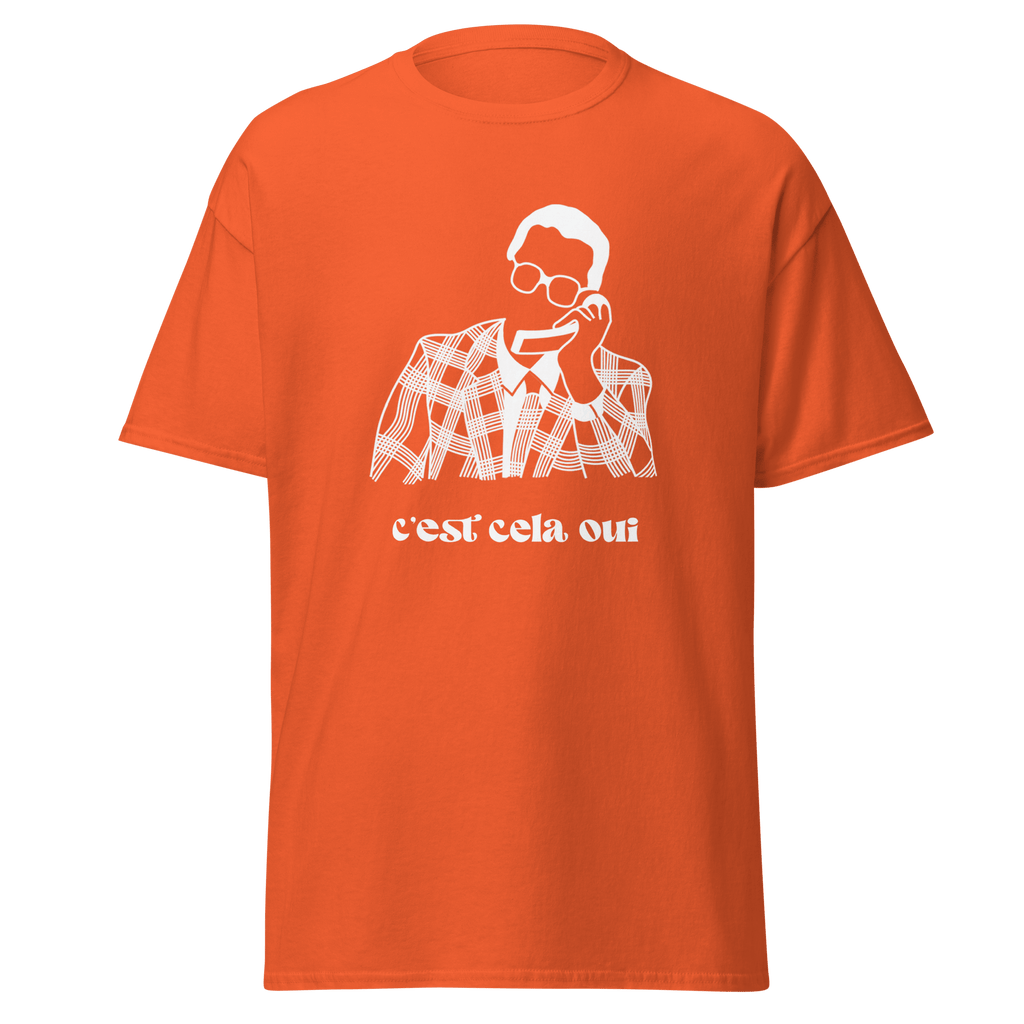 T-shirt blanc MerciSidi "C'est cela oui... Le père Noël est une ordure" avec texte humoristique, vue de face.