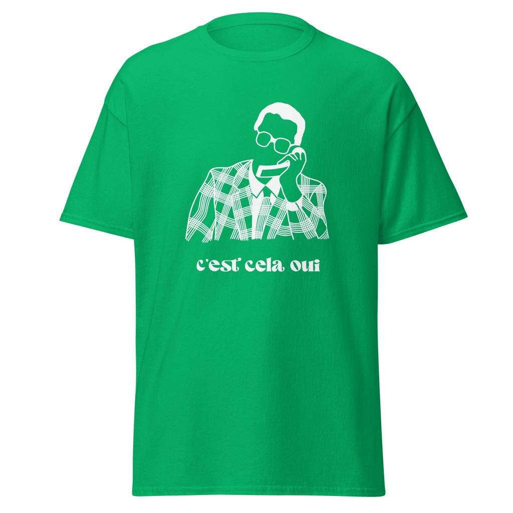 T-shirt blanc MerciSidi avec le texte "C'est cela oui... Le père Noël est une ordure" affiché en gros caractères.