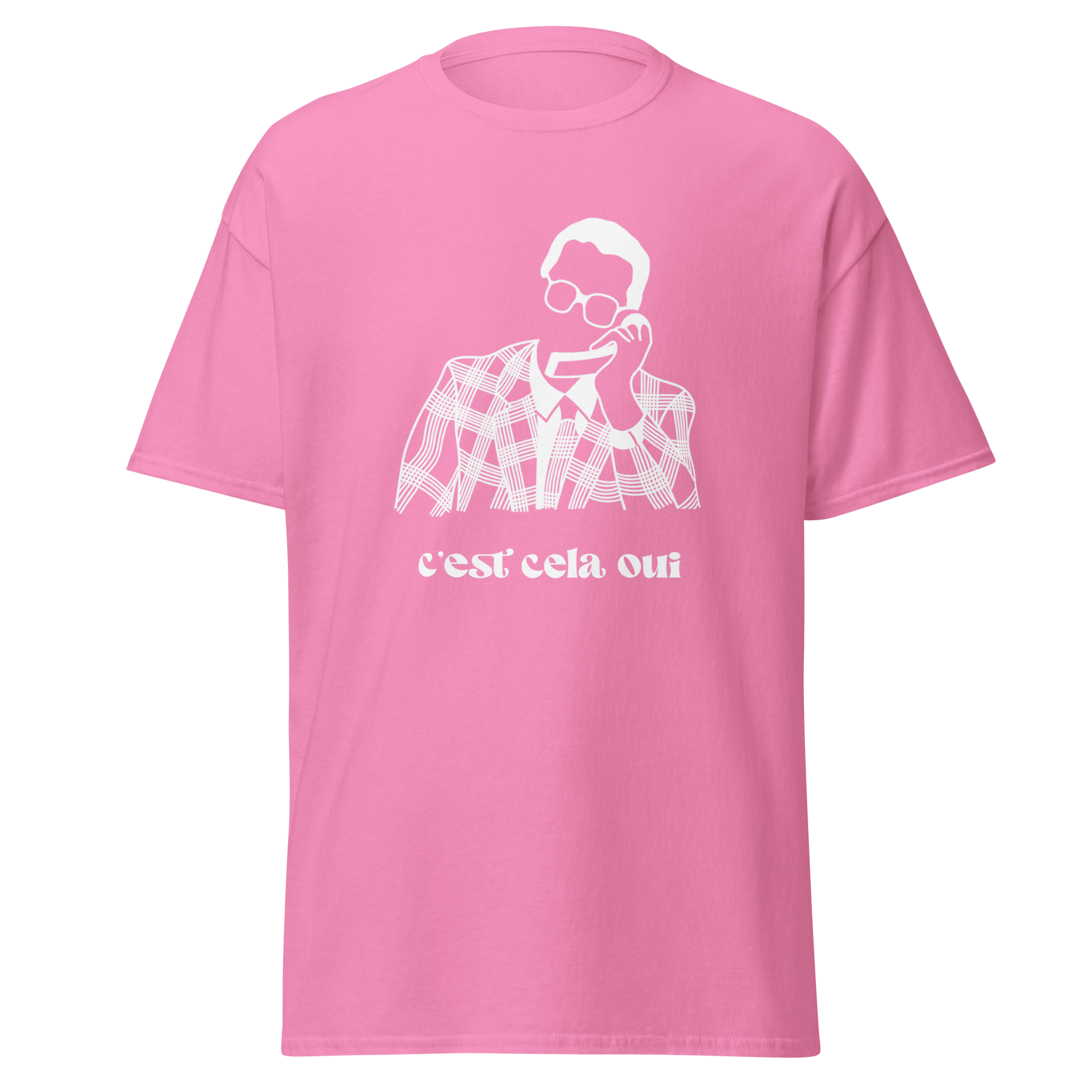 White MerciSidi T-shirt featuring "Le père Noël est une ordure" graphic design.