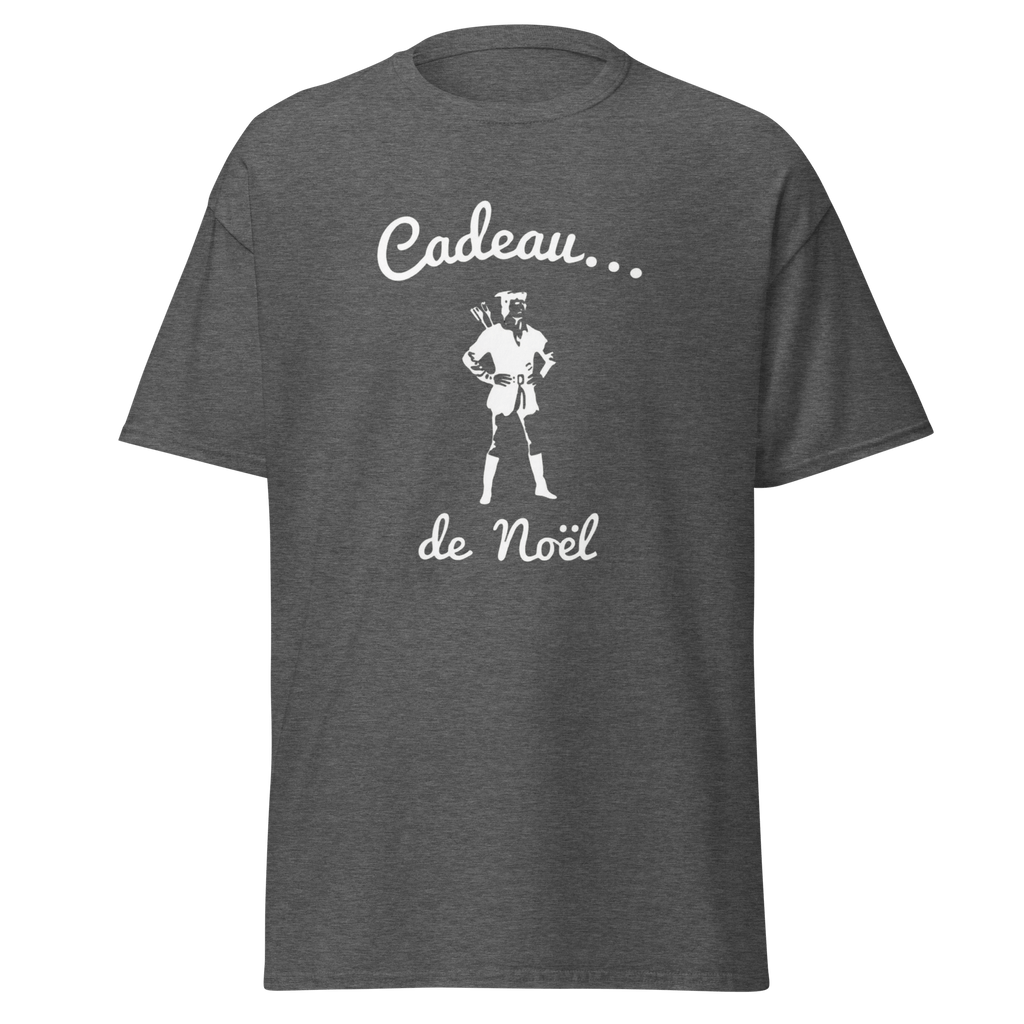 T-shirt noir MerciSidi OSS 117 avec motif de cadeau de Noël, style décontracté et design humoristique pour homme.