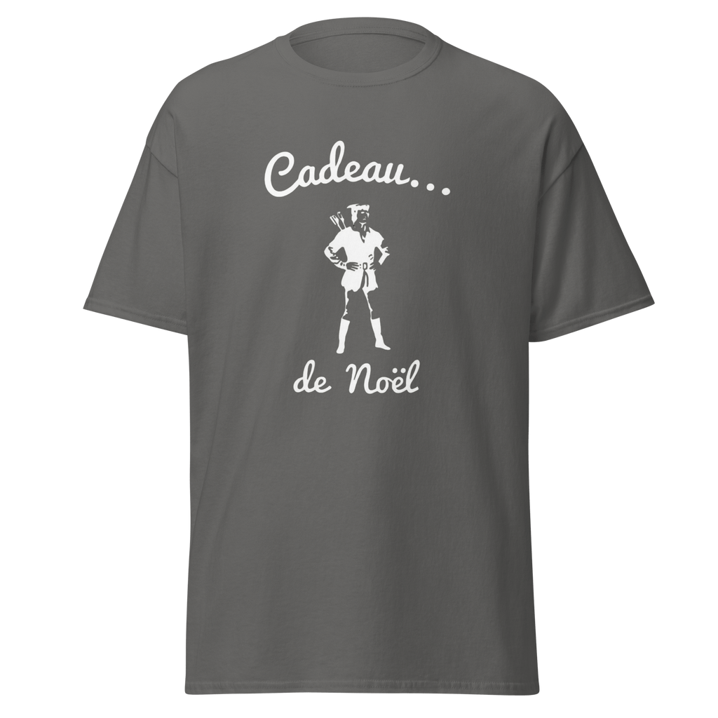 T-shirt noir MerciSidi OSS 117 avec motif de cadeau de Noël, tissu confortable et style décontracté.