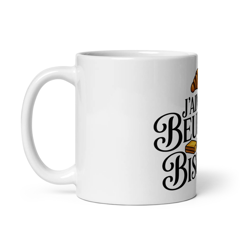Mug OSS 117 – citation “J’aime me beurrer la biscotte” Blanc coté
