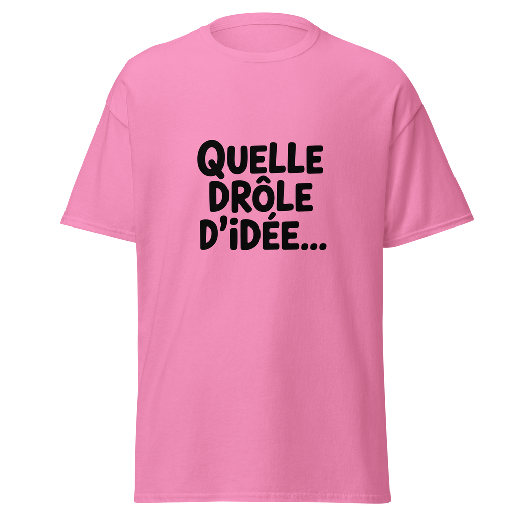 T-shirt unisexe "Quelle drôle d'idée..." OSS 117 de la marque MerciSidi, devant avec design graphique visible.