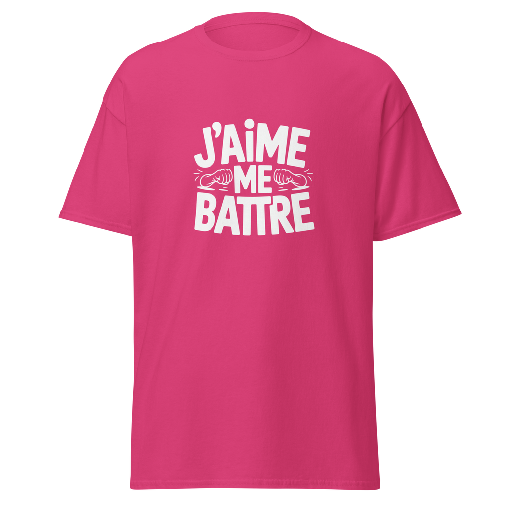 T-shirt unisexe MerciSidi "J'aime me battre" OSS 117 avec impression frontale, style classique et confortable.